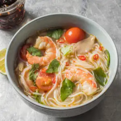Guay Tiew Tom Yum Goong (thai Hot And Sour Soup With Shrimp And Noodles)