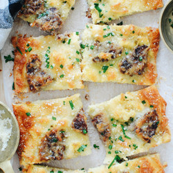 Breakfast Flatbread With Sausage And Eggs