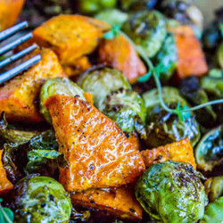 Oven Roasted Sweet Potatoes And Roasted Brussels Sprouts Recipe