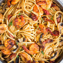 Mushroom Garlic Shrimp Pasta