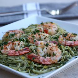Lemon Kale Pesto Pasta With Seared Shrimp • Good Thyme Kitchen
