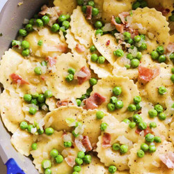 Trader Joe’s Cacio E Pepe Ravioli With Peas And Prosciutto