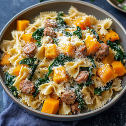 Creamy Roasted Butternut Squash Pasta With Pine Nuts And Spinach