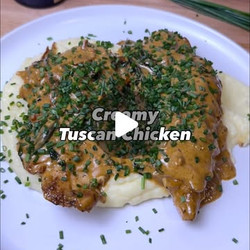 Creamy Tuscan Chicken With Roasted Garlic Mashed Potatoes