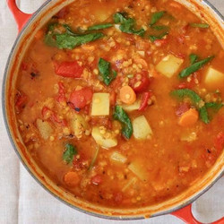 Vegan Red Lentil Stew With Spinach And Potatoes