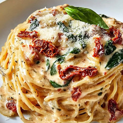 Spaghetti &amp; Spinach with Sun-Dried Tomato Cream Sauce