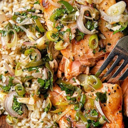 Miso Butter Salmon With Sizzled Scallion Salsa Verde