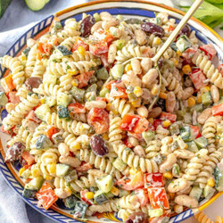 Greek Yogurt Pasta Salad (creamy &amp; High-protein)