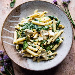 Lemony Spinach And Artichoke Brie Penne Pasta