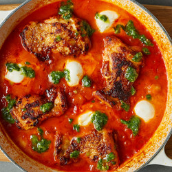 'nduja Chicken Thighs With Tomato, Mozzarella And Pesto