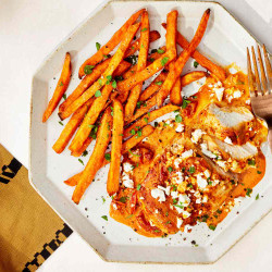 Creamy Harissa Chicken With Sweet Potato Fries