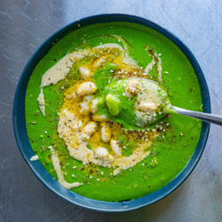 Herby Green Soup With Tahini &amp; Za'atar