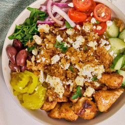 Mediterranean Crispy Rice Chicken Bowl