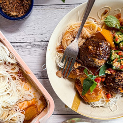 Thai-inspired Meatball And Pumpkin Tray Bake With Noodles - easy