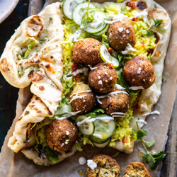 Falafel Naan Wraps With Golden Rice And Special Sauce.