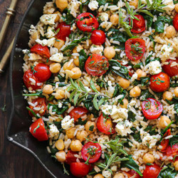 Mediterranean Lemon Rice With Chickpeas, Spinach, Tomatoes, And Feta
