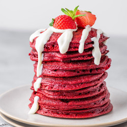 Cake Batter Red Velvet Pancakes With Cream Cheese Syrup
