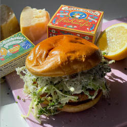 Smoked Salmon Burgers With Caesar Slaw