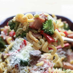 Ham And Vegetable Pasta Skillet With A Light Cream Sauce