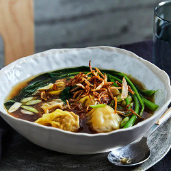 Shōbōsho’s Chicken And Prawn Wontons, Chicken Dashi And Chinese Broccoli