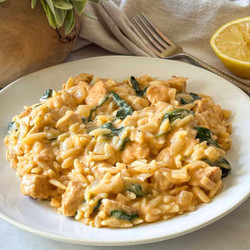 Creamy Lemon Chicken Orzo Pasta, One Pan Skillet