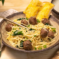 Garlic Olive Oil Pasta With Meatballs
