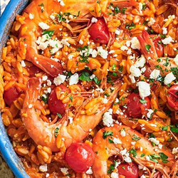 Prawn Orzo Saganaki-style
