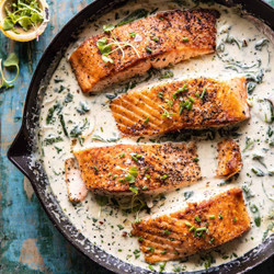 Garlic Butter Creamed Spinach Salmon.