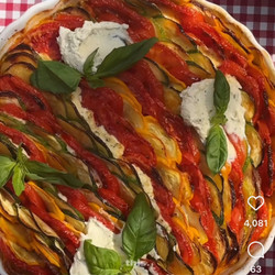 Courgette And Tomato Gratin With Whipped Boursin, Pesto And Basil