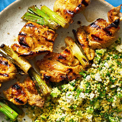 Pork And Scallion Kebabs With Herbed Couscous