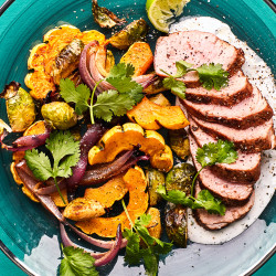 Ancho Chile Pork Tenderloin With Brussels Sprouts And Squash