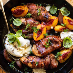 Prosciutto Balsamic Peach Chicken With Burrata And Basil.