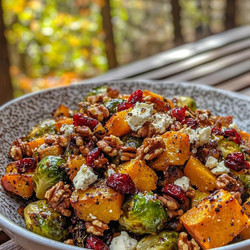 Savory Roasted Butternut Squash, Brussels Sprouts, Acorn Squash With Cranberries, Maple Walnuts, And Feta