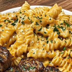 Garlic Butter Steak Bites &amp; Spicy Cajun Alfredo Twisted Pasta