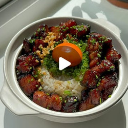 Airfryer Sticky Soy Pork Belly Bites With Garlic Fried Rice