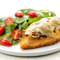 French Onion Chicken With Spinach Salad And White Balsamic Vinaigrette