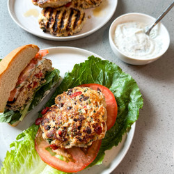 Greek Inspired Chicken Burgers With Yogurt Herb Sauce