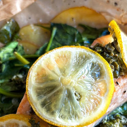 Salmon In Parchment With Potatoes + Lemon Caper Butter