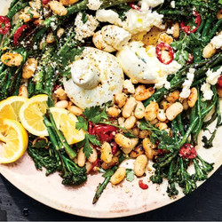 Cacio E Pepe Broccolini With Crispy White Beans And Burrata