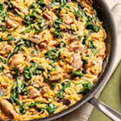 Skillet Orzo With Chicken, Spinach And Goat Cheese