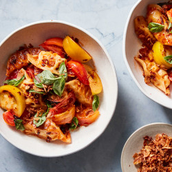 Dumpling Tomato Salad With Chile Crisp Vinaigrette