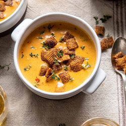 Beer Cheese Soup With Chili Spiced Chex.