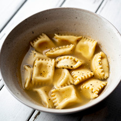 Pasta Et Al’s Bold And Punchy Agnolotti Del Plin With Tomato Consommé