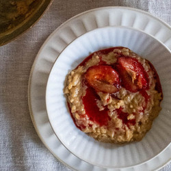 Toasted Rice And Brown Butter Rice Pudding With Umeboshi Plum Compote