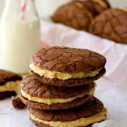 Brownie Cookie Sandwich With Peanut Butter Frosting