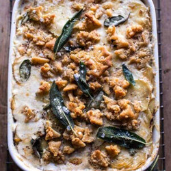 Cheesy Potato Au Gratin With Buttery Ritz Cracker Crumbs.