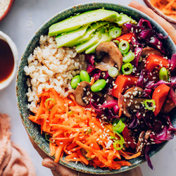 Rainbow Vegetable Edamame Bowls With Teriyaki Sauce