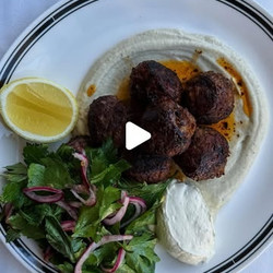 Spiced Lamb Meatballs With Smoked Eggplant Purée, Whipped Feta &amp; Herbed Salad