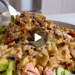 Crispy Rice Salmon Cucumber Salad With Creamy Asian Dressing