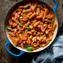 Salmon Rigatoni In A Creamy Tomato Sauce